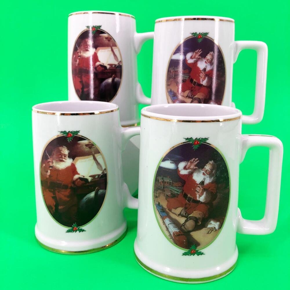 90s Coca Cola Santa Claus 1996 Christmas mugs set of 4 1990s vintage